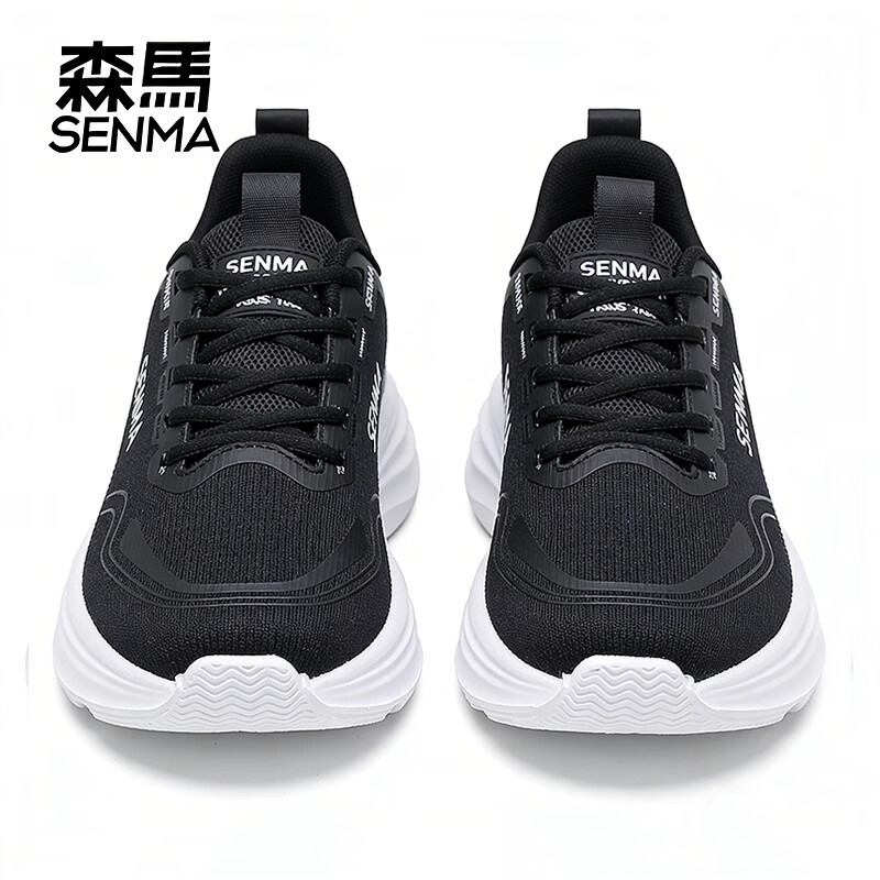 森馬（senma）春季新款健步鞋休闲鞋百搭款跑步鞋轻便情侣款透气网面运动鞋男女 黑白 35