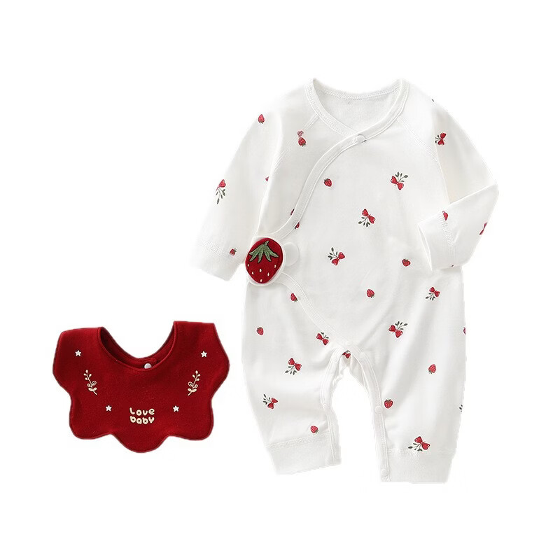 童米粒新生儿衣服纯棉无骨婴儿连体衣0-6个月宝宝哈衣爬服睡衣 四季小汪星黄(连体衣+围嘴) 66cm (3-6个月)