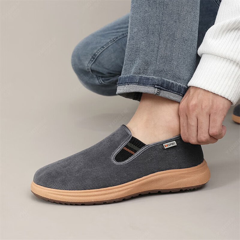 意迪森春秋老北京布鞋男休闲健步鞋软底防滑爸爸鞋一脚蹬官方旗舰店正品 灰色 【久穿不累脚】 42 (260mm) 正码正拍