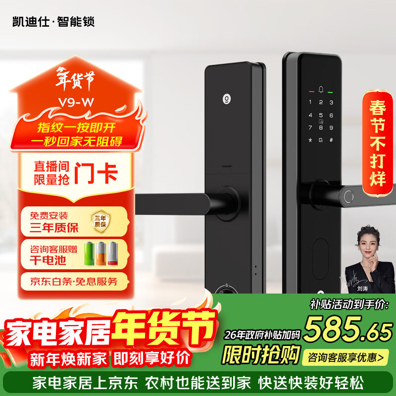 凯迪仕（KAADAS）智能门锁 指纹识别 防盗门锁密码锁 入户门电子智能锁 V9-W