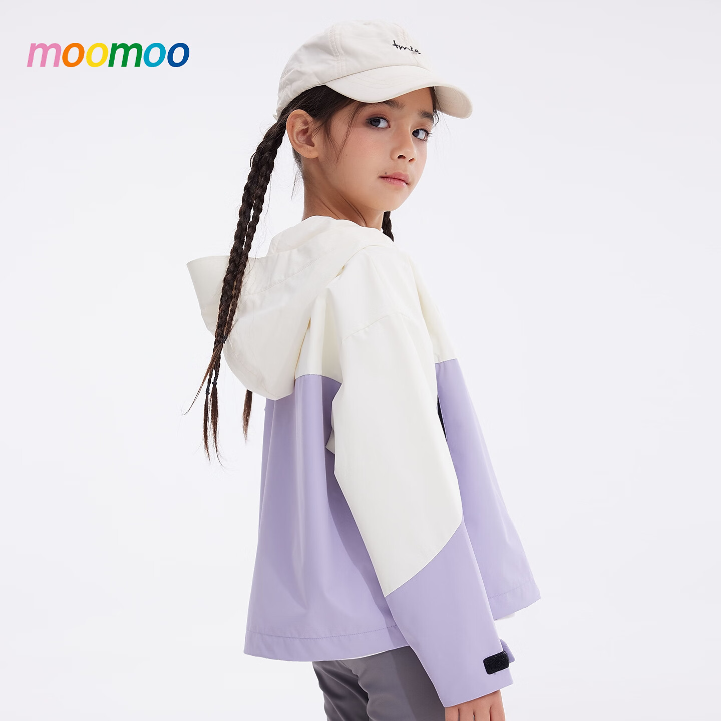 莫莫(Moomoo)美特斯邦威童装梭织外套女童春新款运动户外宽松潮流拼色上衣 绿白色组 130 /64