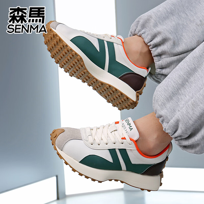 森馬（senma）男士厚底舒适跑步鞋低帮防滑轻便阿甘鞋时尚百搭休闲鞋 白绿 41