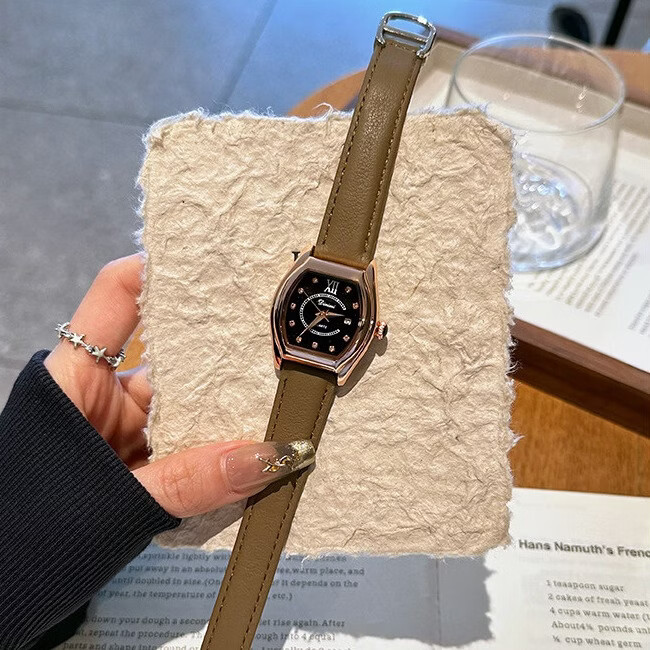 DIMINI新款酒桶型星空面CD扣轻奢经典时尚优雅女款防水机械风石英腕手表 星空绿面玫壳-绿皮(CD扣)