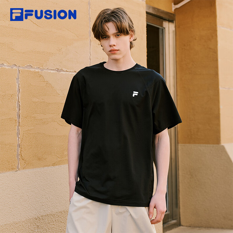 FILA FUSION斐乐潮牌情侣款短袖衫2026夏新款吸湿速干抗菌运动T恤 正黑色-BK XL 180/100A/XL