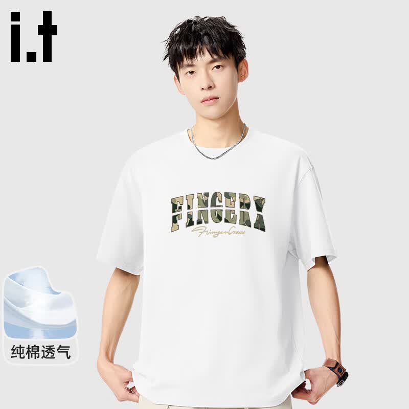 fingercroxx it男短袖t恤夏季复古港风潮流内搭纯棉宽松百搭半袖 白 L