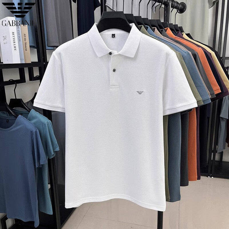 阿玛尼（ARMANI）意大利短袖t恤中年男士重磅纯棉T恤衫夏季新款休闲polo衫 橄榄绿 L 175/88A