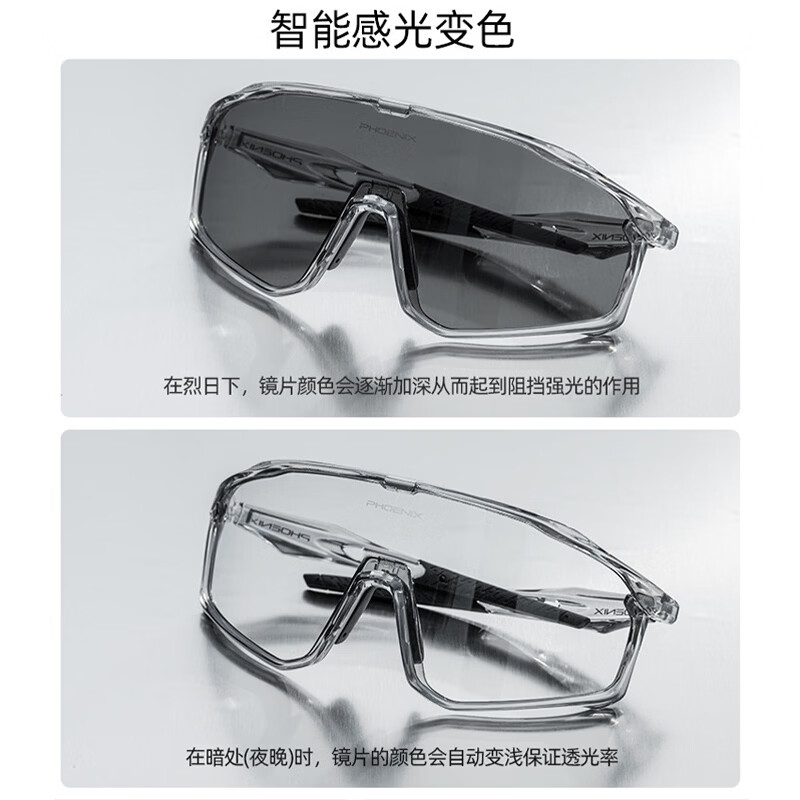 凤凰（Phoenix）骑行眼镜户外运动风镜防风沙登山地公路自行车男徒步护目近视 晨雾灰【透明变色镜】