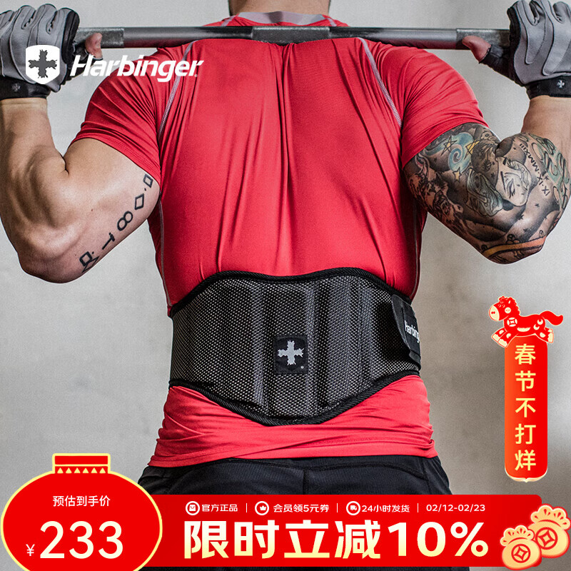 Harbinger哈彬者进口专业健身护腰带运动防护深蹲硬拉举重训练支撑护具 7.5英寸加宽/强护/黑灰色 XL（腰围97-112cm）/ 背宽约19cm 京东折扣/优惠券