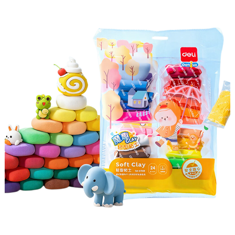 得力【开学文具】24色超轻粘土彩泥橡皮泥黏土美术手工DIY玩具太空沙10g/袋 儿童生日男女孩