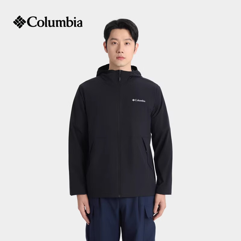 哥伦比亚（Columbia）2026春夏新品户外男子拒水防风轻薄夹克运动休闲连帽外套XE9962 010-黑色 L (180/100A)