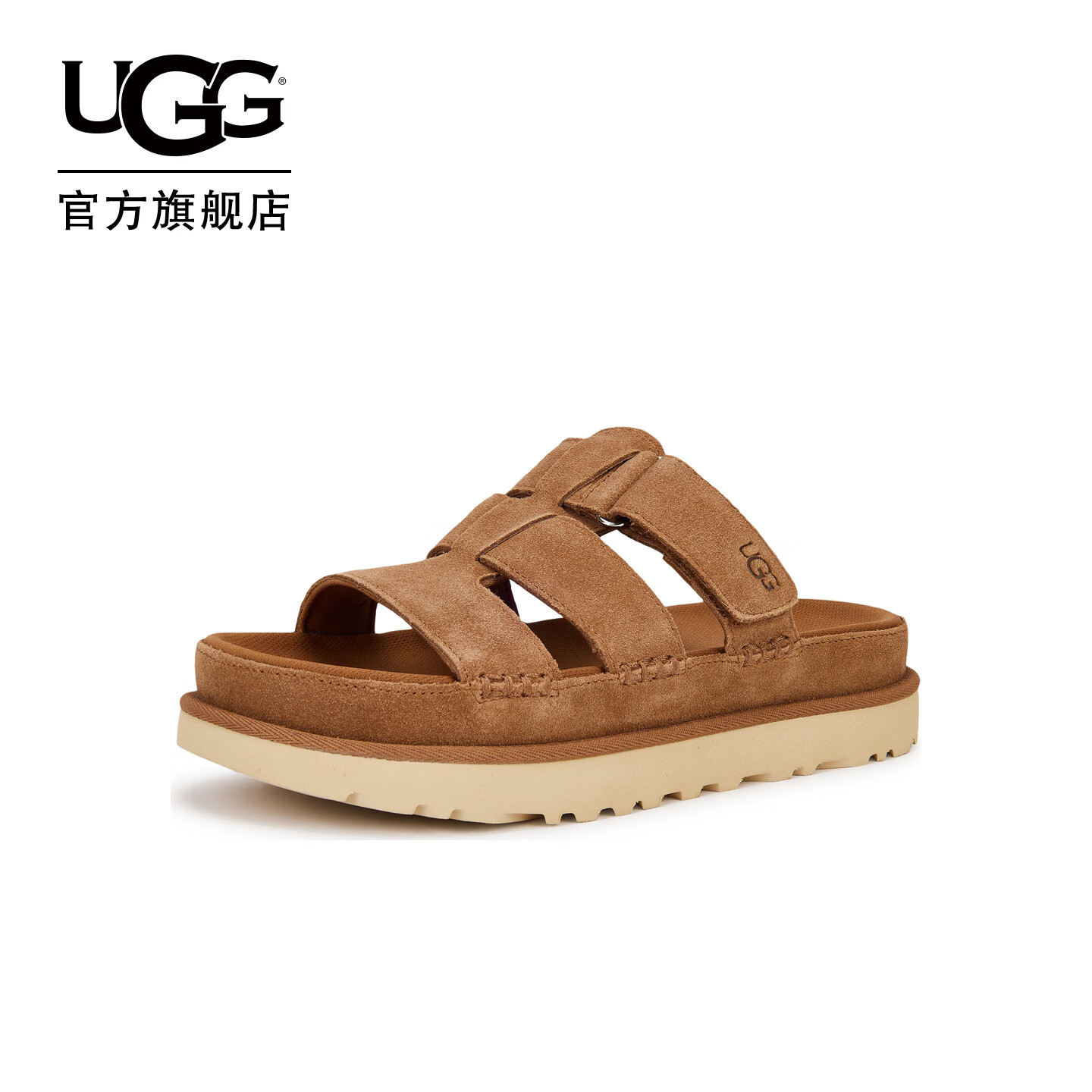 UGG夏季新款女士舒适炫金系列厚底露趾简约魔术贴休闲拖鞋1174090 CHE | 栗色 37 建议正码正拍