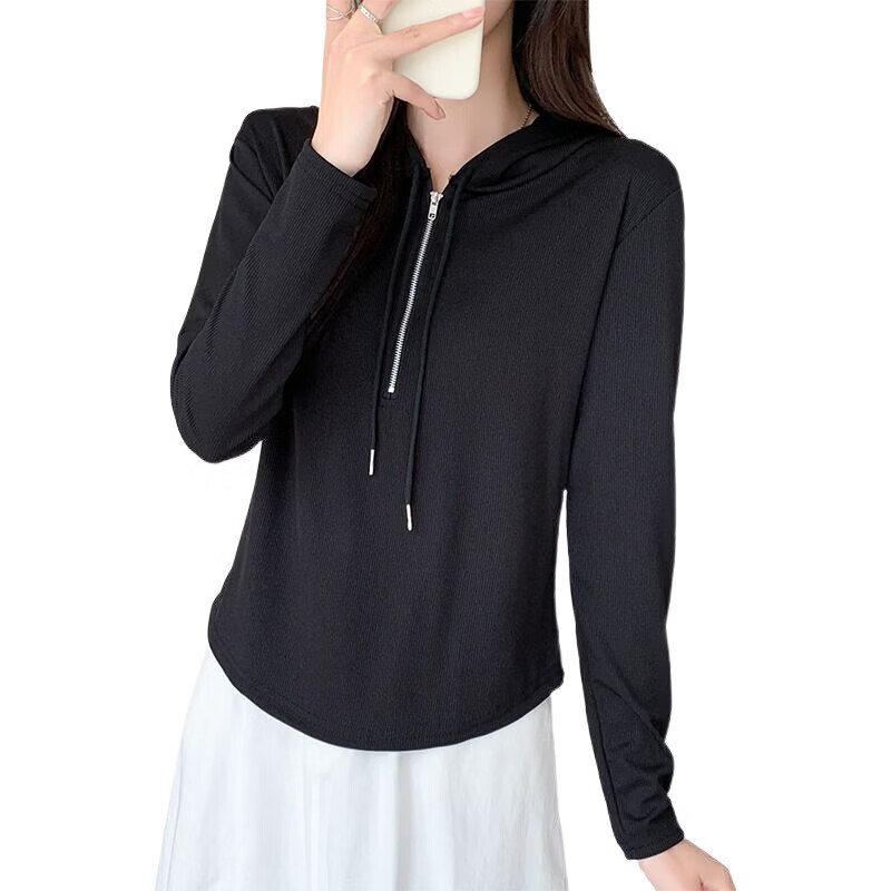 诗莉奥（SHILIAO）春款长袖T恤衫女韩版修身显瘦上衣设计感白色燕尾卫衣女 白色 XL 110-125斤