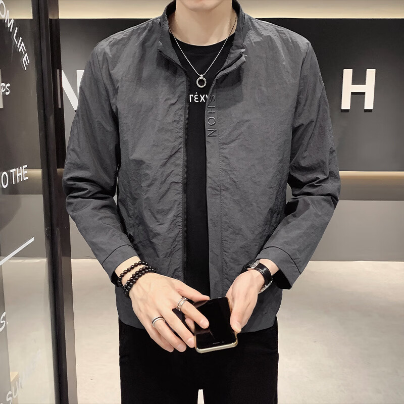 2026男士秋季新款宽松休闲外套韩版潮牌显瘦百搭夹克衫上衣男装 灰色 3XL 【建议体重130-155斤】