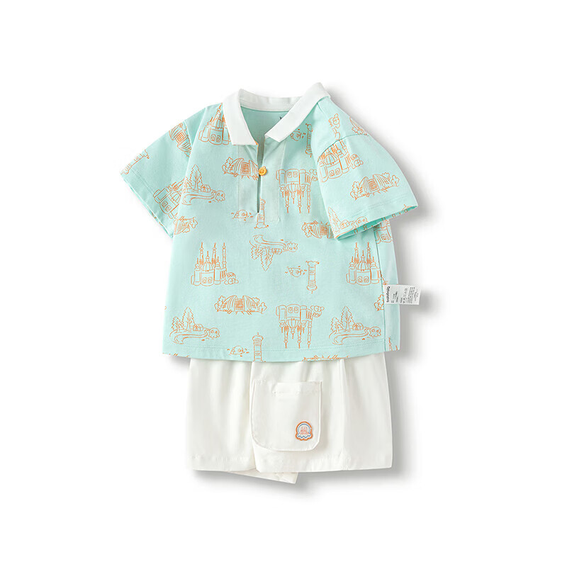 巴拉巴拉童装男童短袖套装儿童两件套吸湿速干宝宝女童衣服夏装潮萌趣 绿黄色调00343-200225119111 100