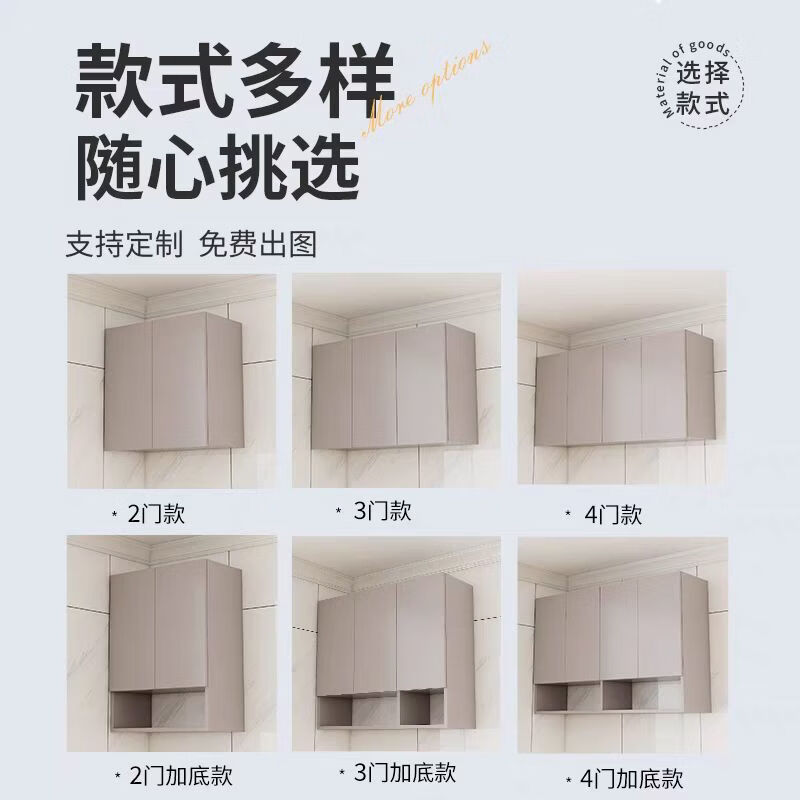 观浪蜂窝铝厨房吊柜墙上壁挂柜浴室洗澡间防水防潮可定制收纳柜 两门70*30*80cm底柜|白