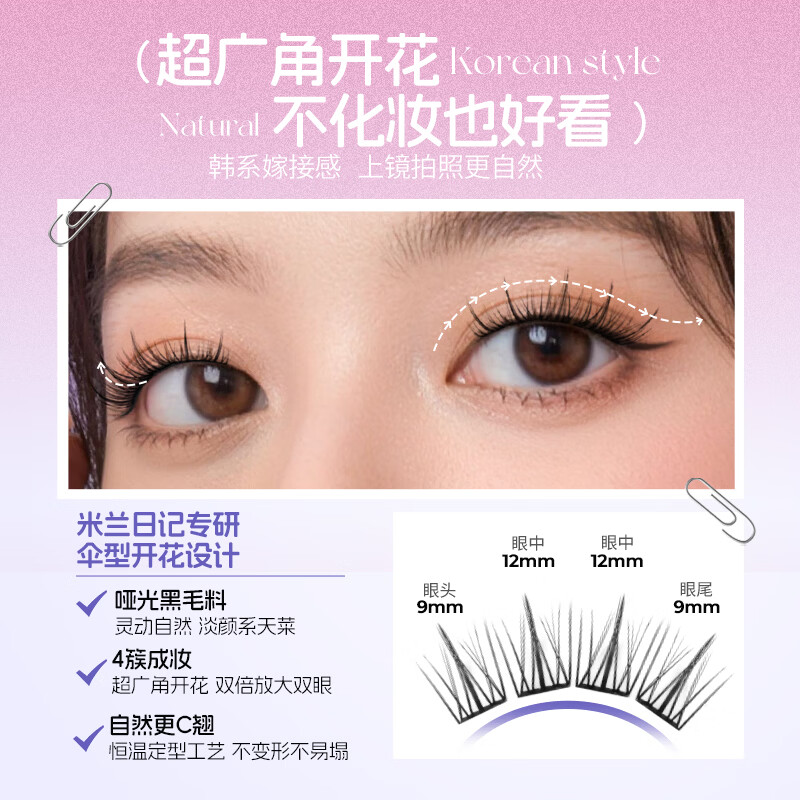 MLEN米兰日记黑晶免胶太阳花假睫毛自粘新款自然仿真眼睫毛女新手友好 时尚经典-免胶太阳花 2盒