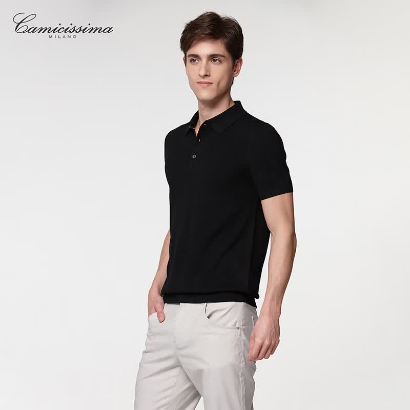恺米切（CAMICISSIMA）休闲通勤经典男士短袖POLO衫 黑色 均码 50