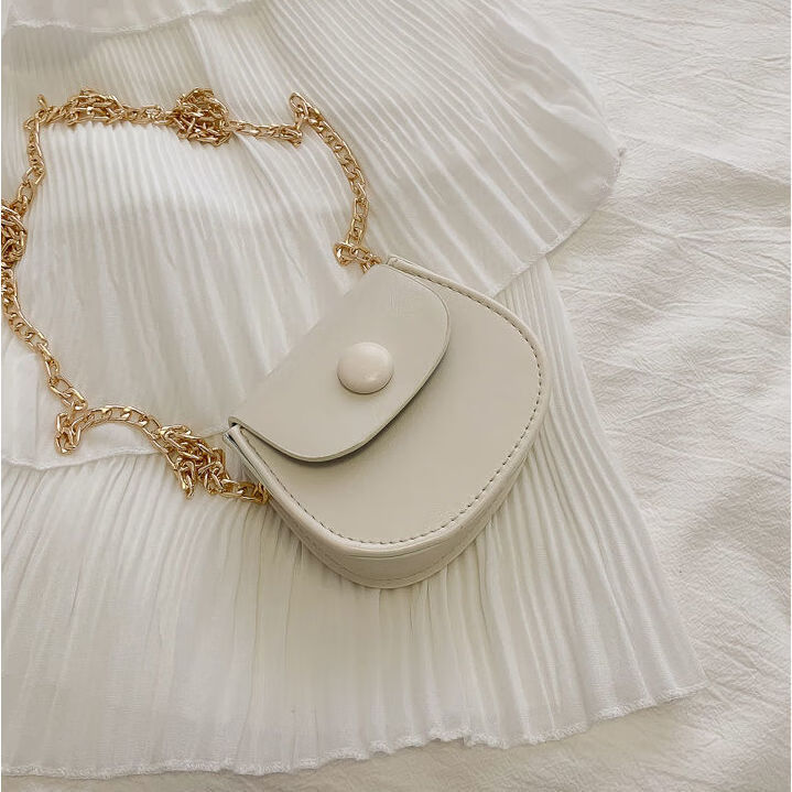 【严选直发】迷你包包女2023新款潮时尚链条马鞍包网红洋气小包单 白色