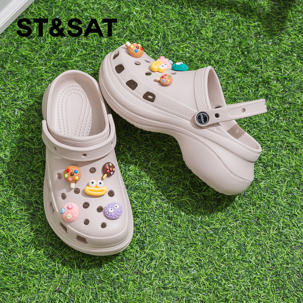 星期六洞洞鞋女外出厚底增高休闲防滑包头拖夏季新款休闲沙滩凉鞋拖鞋女 卡其色 【黄色香肠嘴】 36