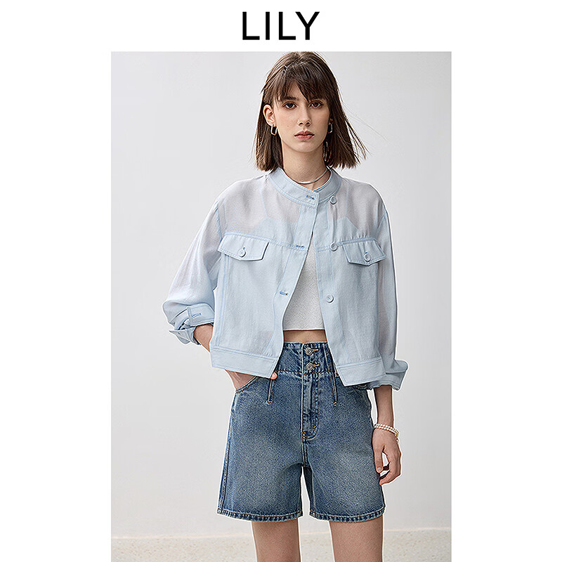 LILY微光夹克LILY2025夏新款女装莫代尔醋酸混纺工装休闲薄款短款外套 401蓝色 M
