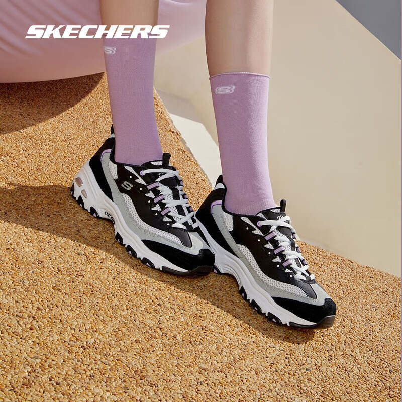 斯凯奇（Skechers）小冰熊 | 老爹鞋厚底增高百搭熊猫鞋运动鞋透气跑步鞋 896209-BKPR 乌龙气泡冰 37