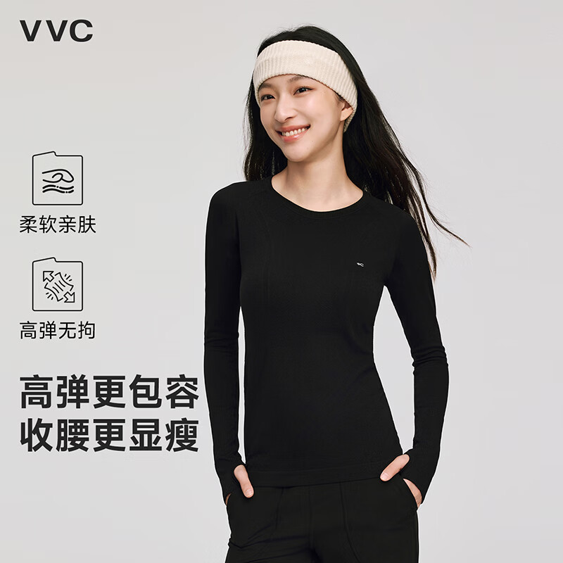VVC打底衫女新款纯色春秋打底衣城市轻户外上衣 星空黑-万能百搭 XL (170~180cm/70~75kg)