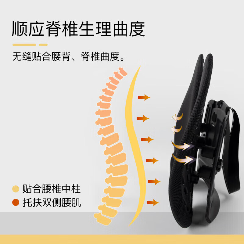 梦丝洛人体工学腰靠腰垫汽车靠背坐垫腰枕护腰办公室靠垫减压车座座靠垫 商务黑-网布款