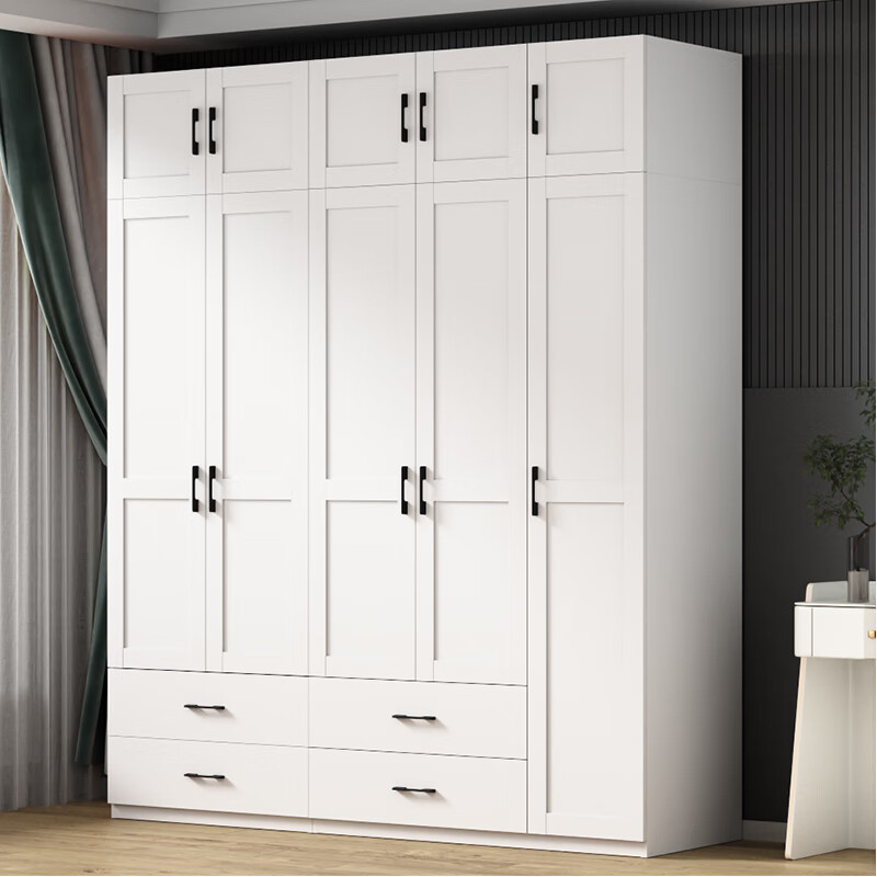 金经金属钢制北欧简约衣柜家用卧室收纳小户型组合衣橱2米五门四抽 顶