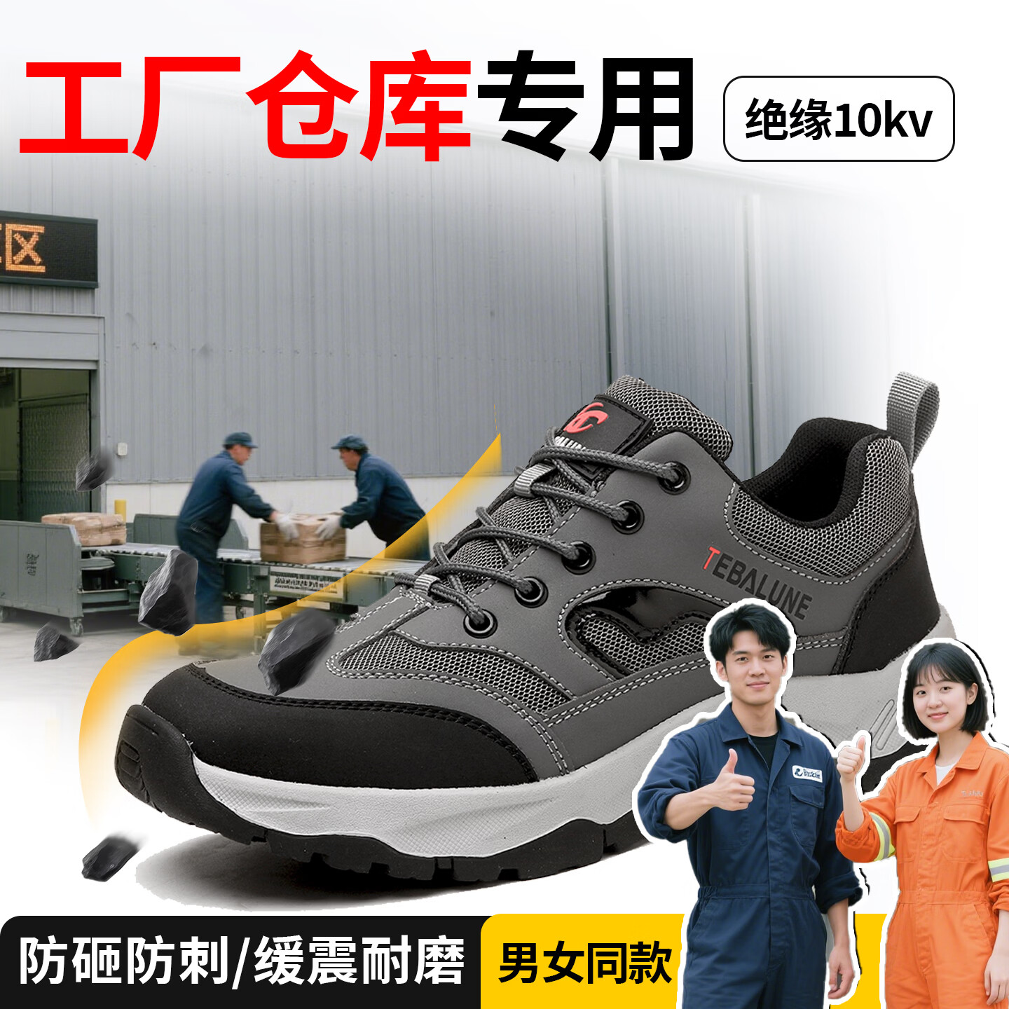 特百伦夏季劳保鞋男士塑钢包头防砸防刺轻便舒适透气防臭耐磨工地工作鞋 升级灰-绝缘10kv-防砸防刺 37 【新国标-轻软耐磨】