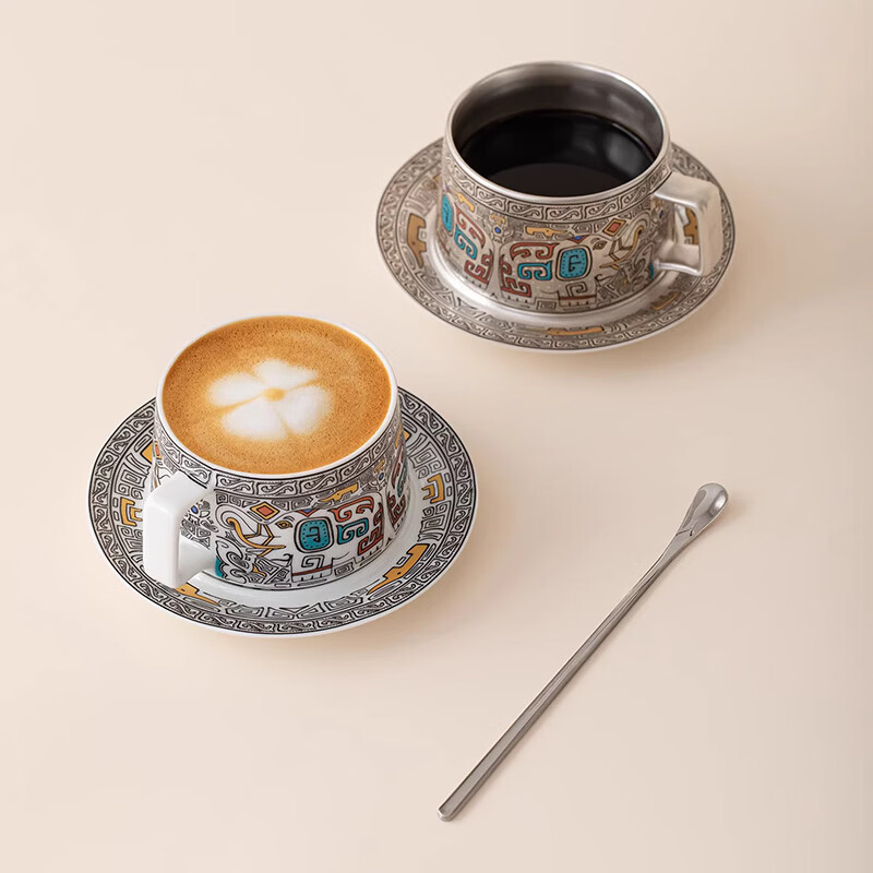 BOSSY国潮三星堆文创高档鎏银咖啡杯碟套装高颜值办公室马克杯茶杯送礼 三星堆万象鎏银咖啡杯【礼盒装】