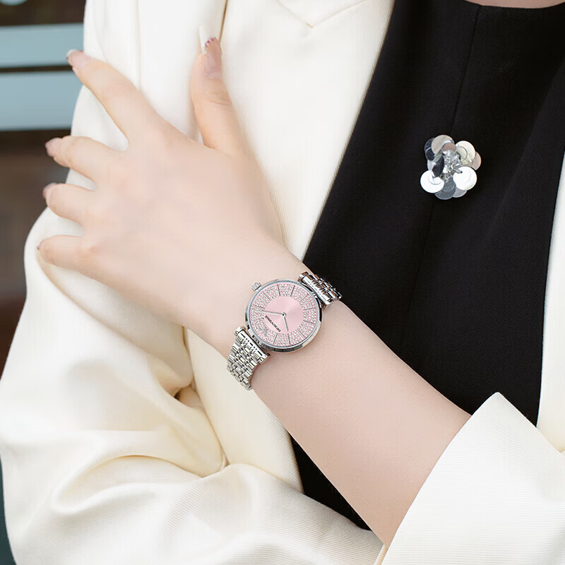 EMPORIO ARMANI 阿玛尼满天星手表女母亲节520情人节礼物送女友镶钻石英表女名表 2025上新樱花粉 AR11686