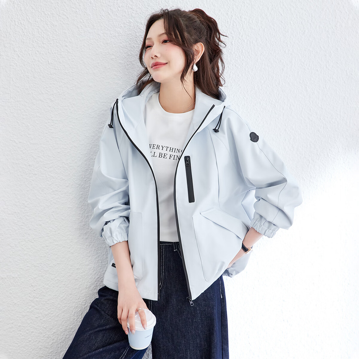 TERRE BLEUE休闲夹克外套女2026春秋新款户外运动宽松时尚派克服百搭连帽上衣