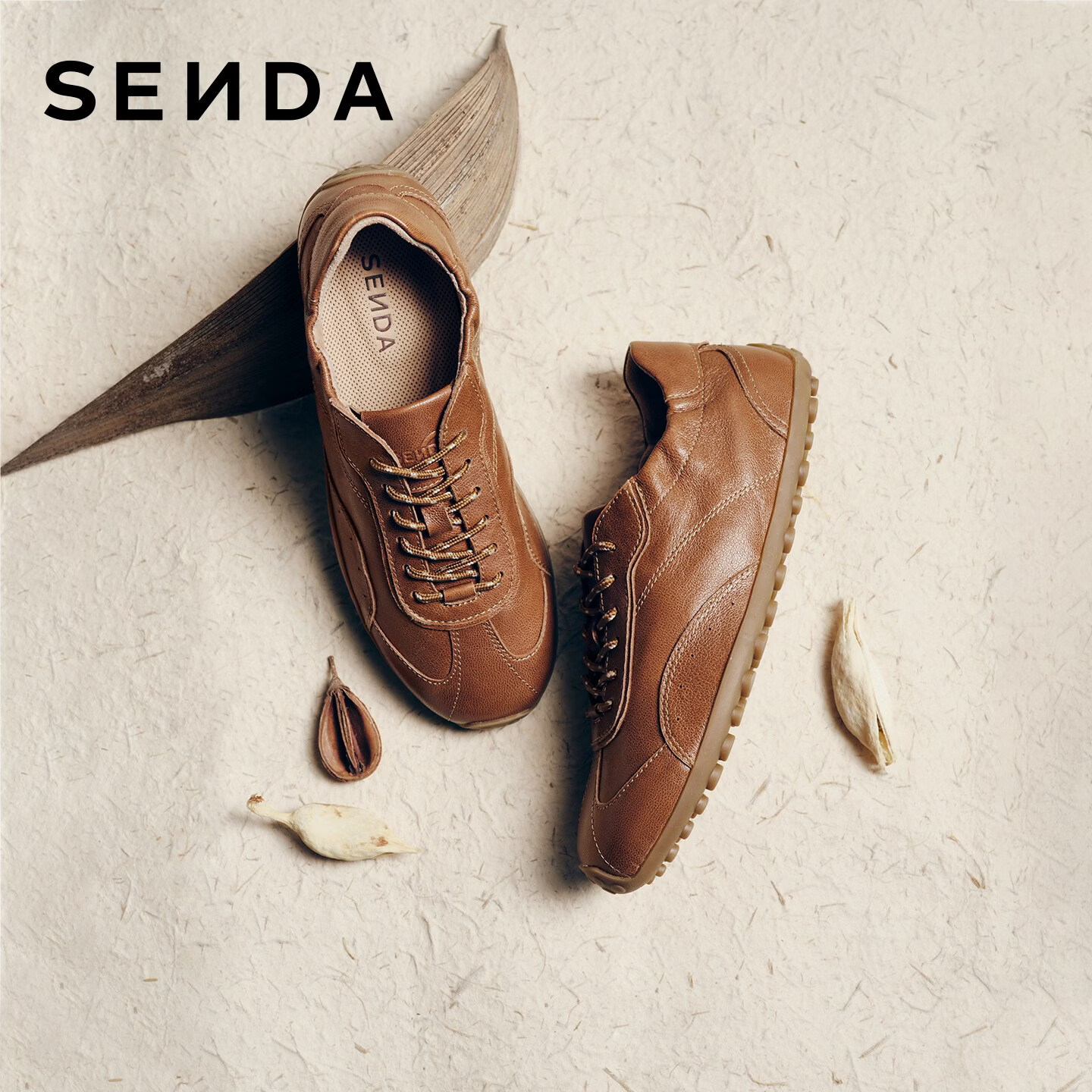 森达奶皮德训鞋女2026春夏新款时尚运动平底休闲板鞋4XV21BM6 棕色 38