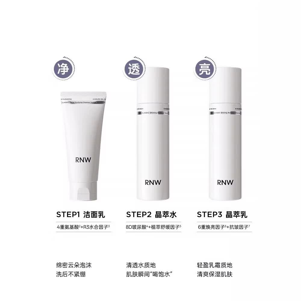 如薇（RNW）水乳套装女烟酰胺护肤品 玻尿酸水乳洗面奶补水保湿化妆品套装 水乳洁面三件套装【油性肌肤】