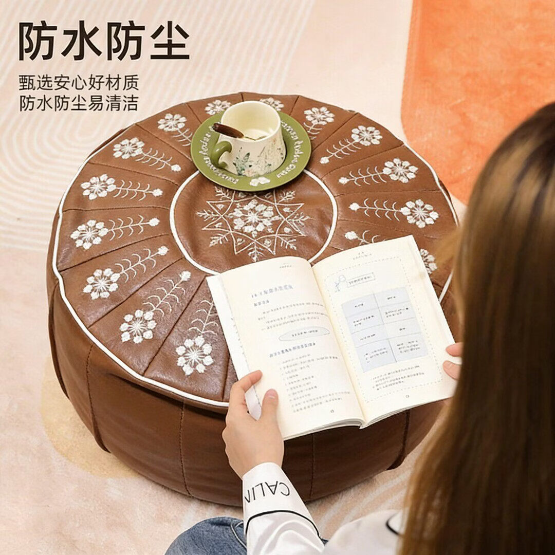 水天一方中式轻奢皮墩收纳凳客厅居家收纳箱衣服玩偶收纳袋换季沙发坐墩 坐垫收纳包【自行填充收纳旧衣服玩偶】 耐磨猫爪皮 1个