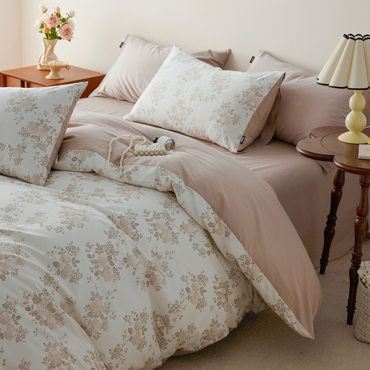 多喜爱家纺四件套全棉时尚花卉床品纯棉床单被套被罩三件套家用床上用品 【亲肤全棉套件】晨雾繁花 1.5米床 床单款 （被套203*229cm）