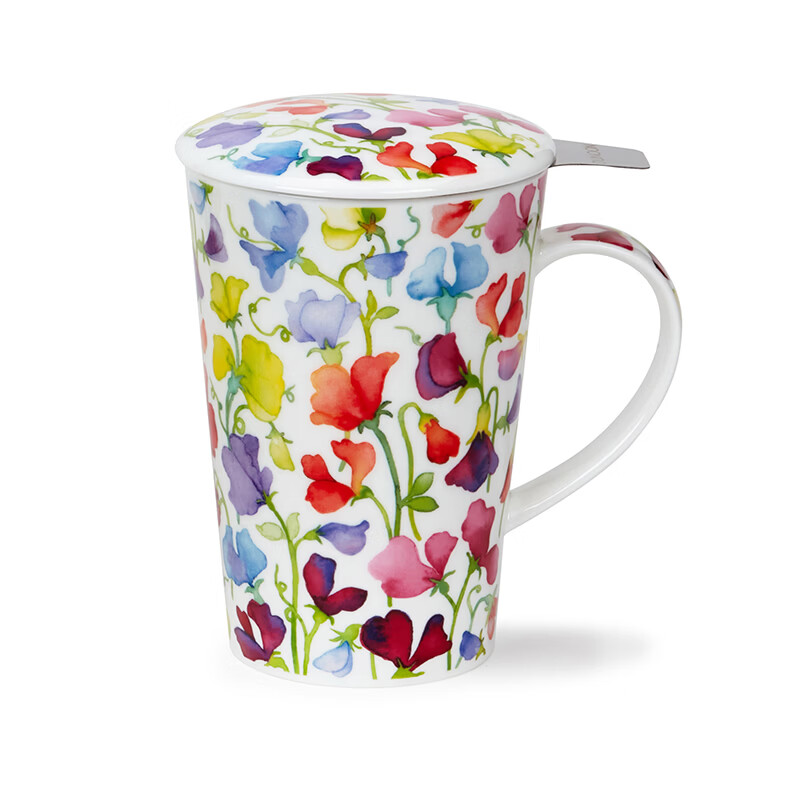 丹侬（DUNOON）骨瓷马克杯大容量水杯 英国杯子繁花盛宴花朵杯咖啡杯高颜值礼物 440ml/带盖-繁花盛宴