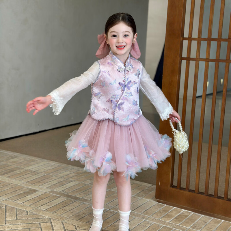 栀了成长记童装女童新中式国风马甲2026春季儿童新款立领无袖上衣 打底 100 cm