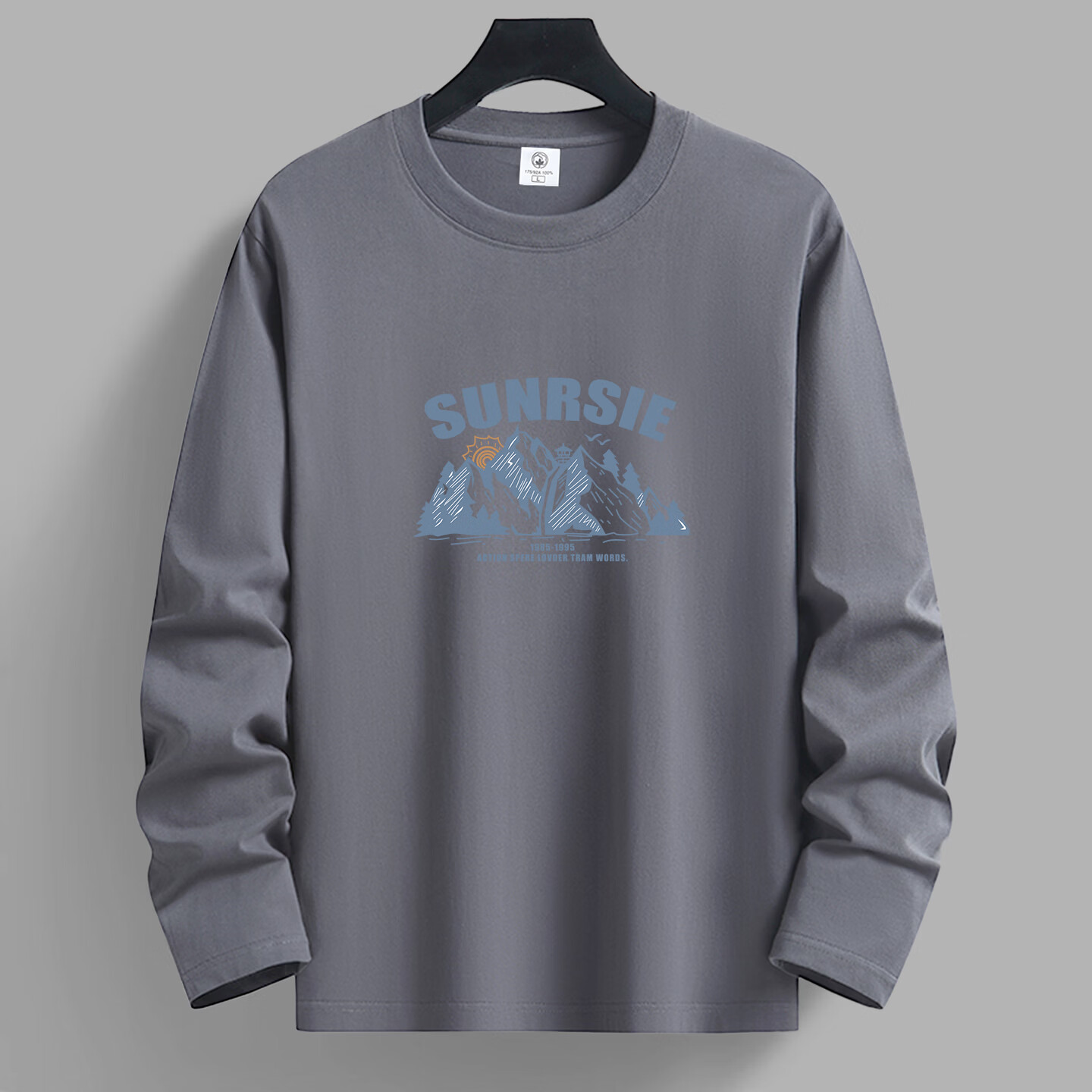 布卡澜琦春秋季新款男士圆领长袖T恤时尚潮流印花圆领长袖休闲体恤衫卫衣 白色SUN山峰长袖 XL 【建议120-135斤】