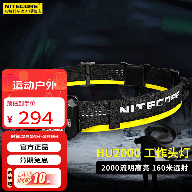 奈特科尔（NITECORE） HU2000头灯头戴式强光远射超亮2000流明户外作业检修 HU2000标配（需外接电源使用）