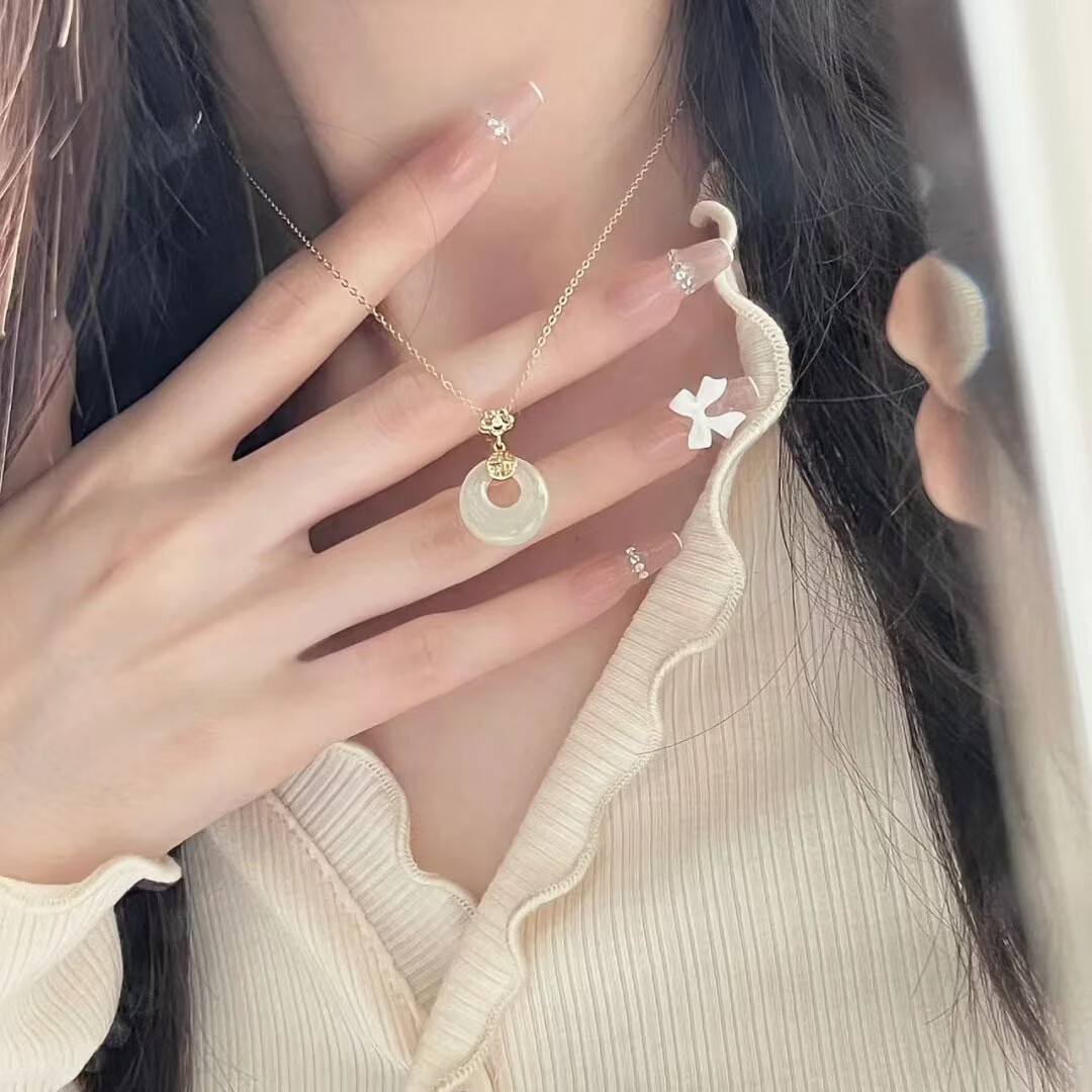 S925和田玉平安扣项链女新中式民族古风小众高级感和田玉首饰 黄金色【白玉髓】 925银