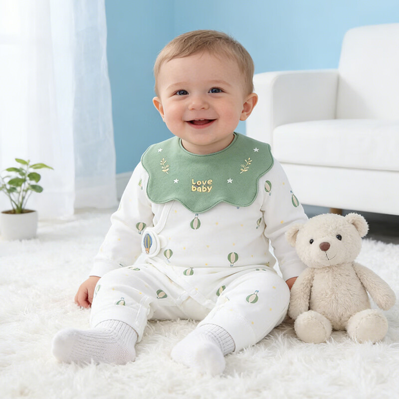 童米粒新生儿衣服纯棉无骨婴儿连体衣0-6个月宝宝哈衣爬服睡衣 四季小汪星黄(连体衣+围嘴) 66cm (3-6个月)