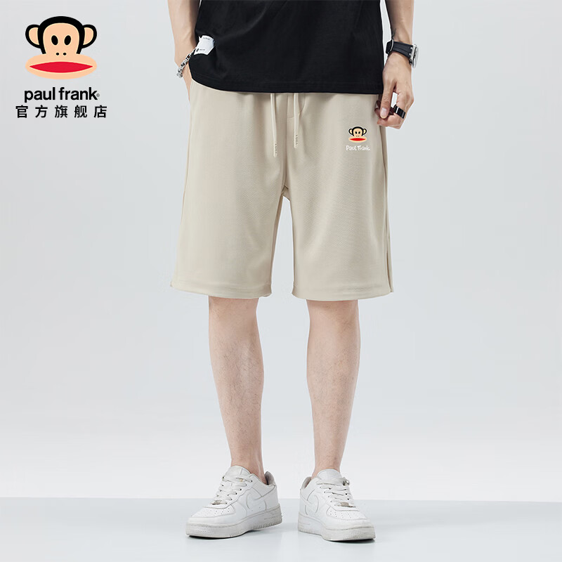 大嘴猴（paul frank）薄款百搭运动短裤男夏季新款潮牌宽松透气舒适休闲五分直筒卫裤 杏色【专柜同款】 M 【建议90-110斤】