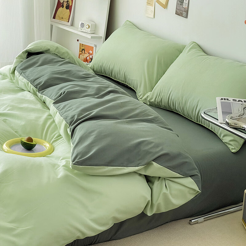 正圣被套单人150x200被罩200x230cm单件加厚纯棉100全棉学生宿舍被单 奶绿深绿 【单件被罩】 150cm*200cm
