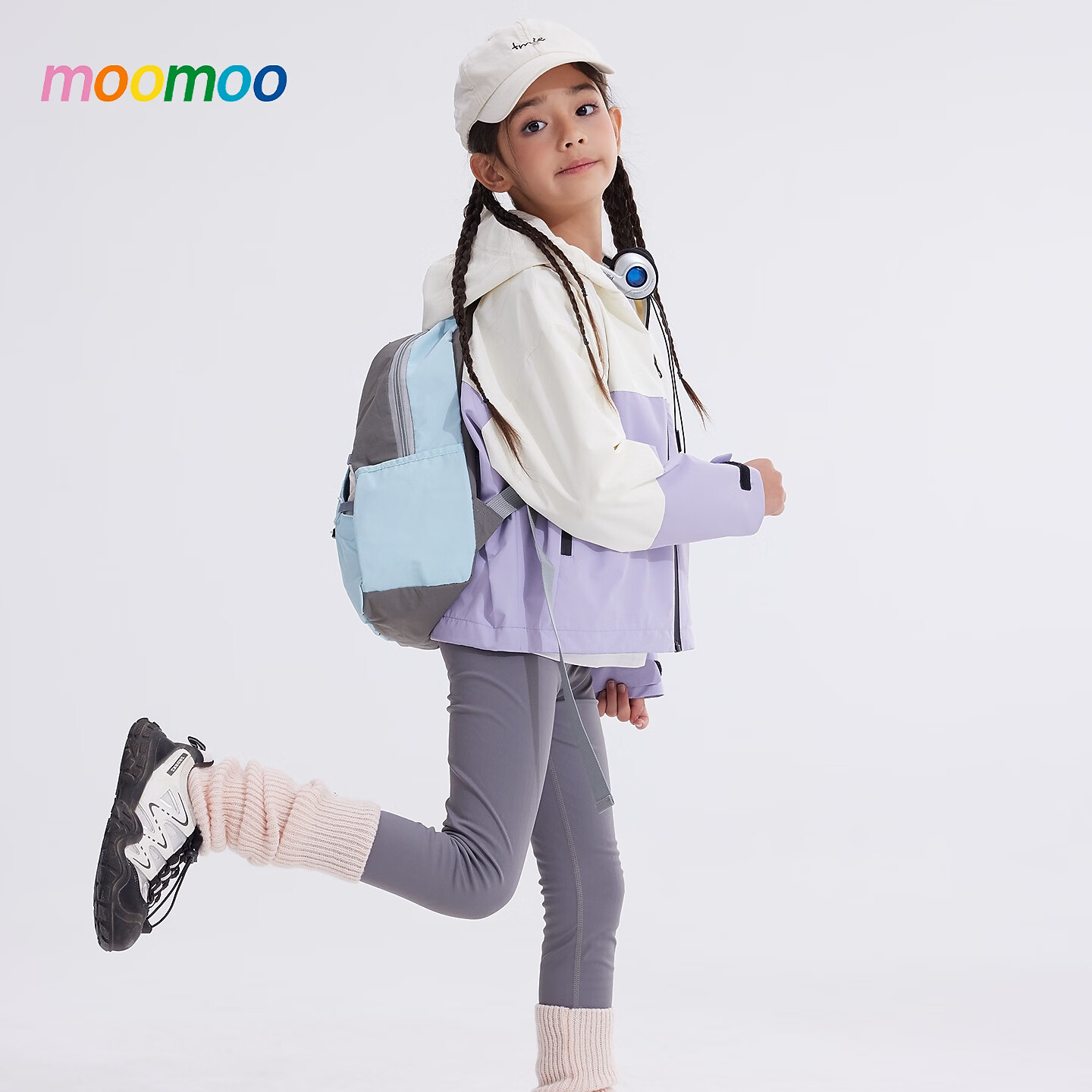 莫莫(Moomoo)美特斯邦威童装梭织外套女童春新款运动户外宽松潮流拼色上衣 绿白色组 130 /64