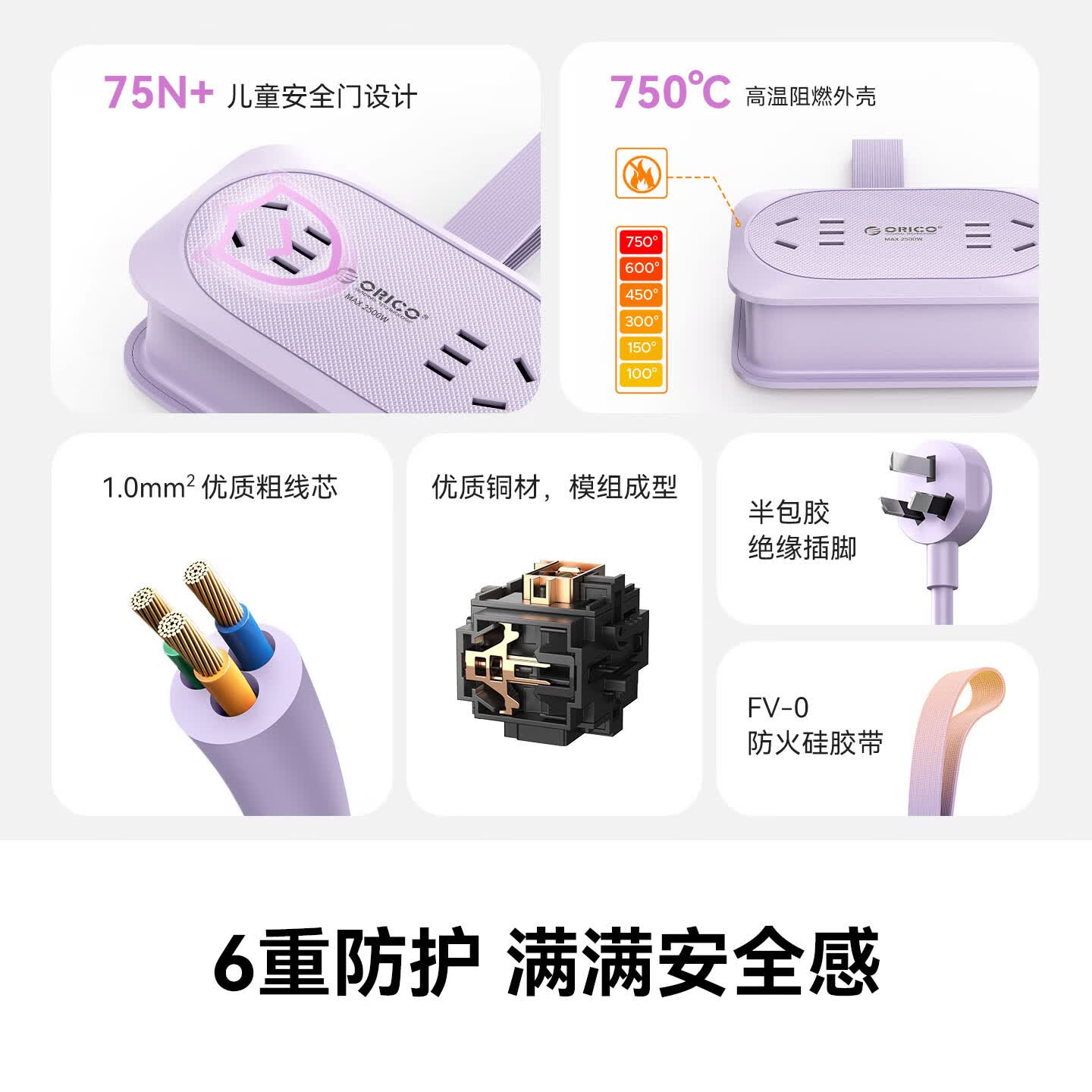 奥睿科(ORICO)插排便携式旅行插座多功能插线板一转多宿舍家用桌面充电站插头扩展器口袋排插AP1 梦幻紫丨3插位-线长1.3米 绕线可收纳