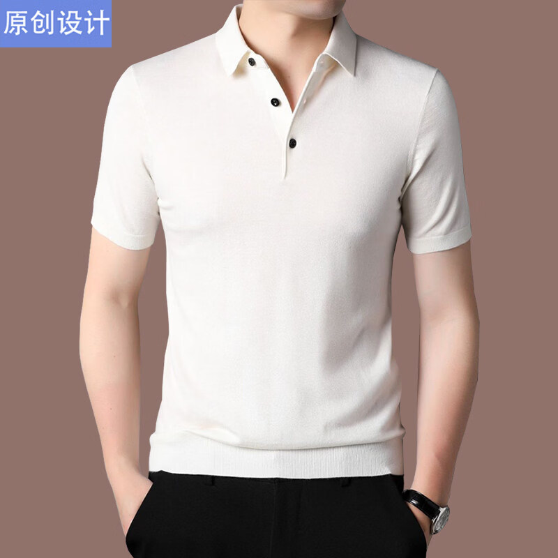 阿玛尼（ARMANI）正品品牌男装翻领短袖羊绒t恤薄款春秋冬季纯色半袖针织羊毛衫 国际一线品牌黑色 4XL 190__建议185斤到210斤穿