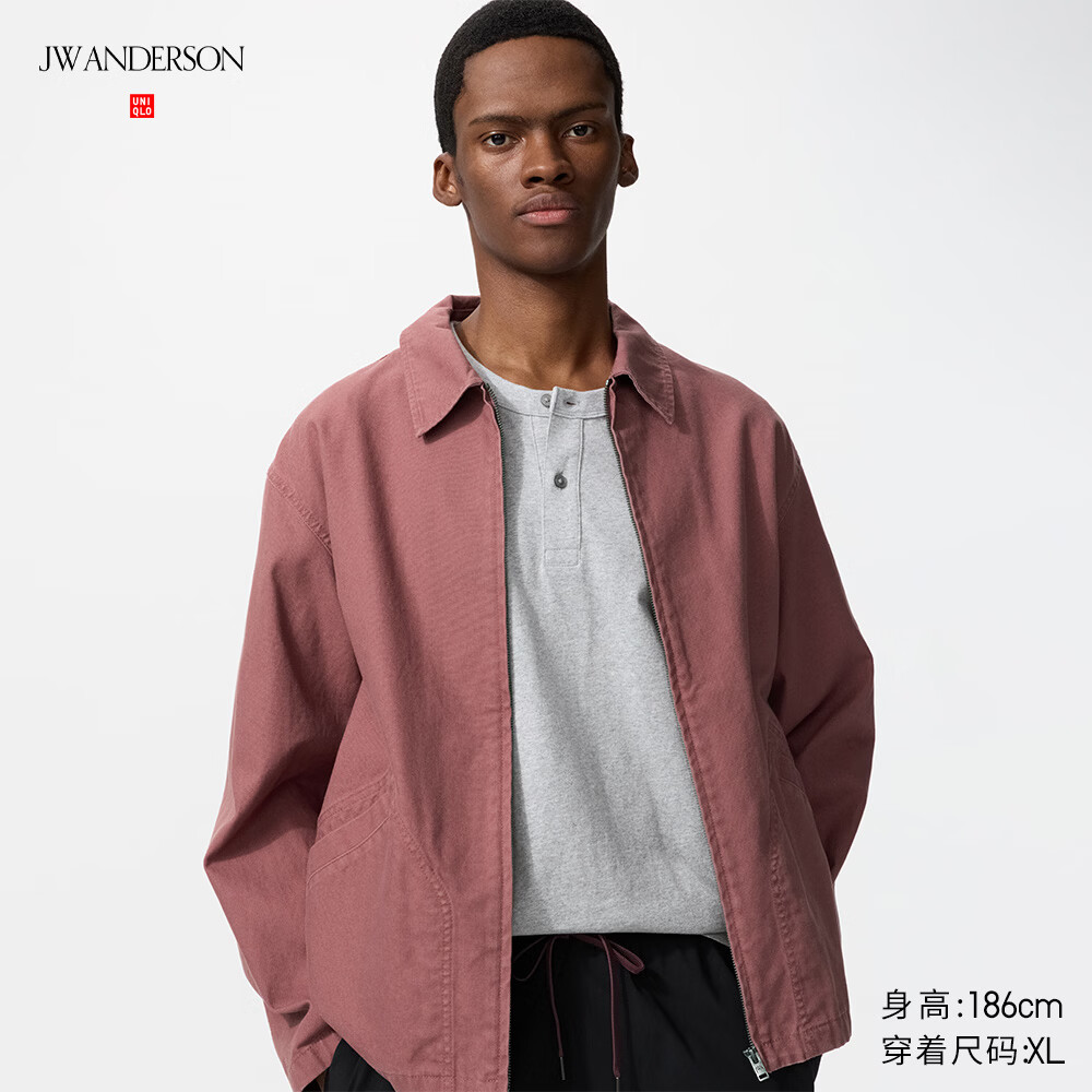 优衣库合作款/男装女装休闲拉链茄克/外套夹克484249 12 桃红色 L