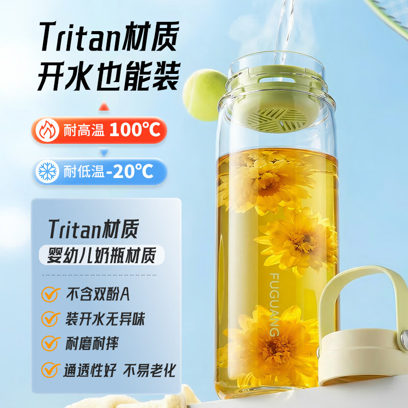 富光太空杯 Tritan材质耐高温大容量便携水杯 刻度密封运动户外塑料杯 【Tritan材质】大容量便携600ml-岩黑深灰