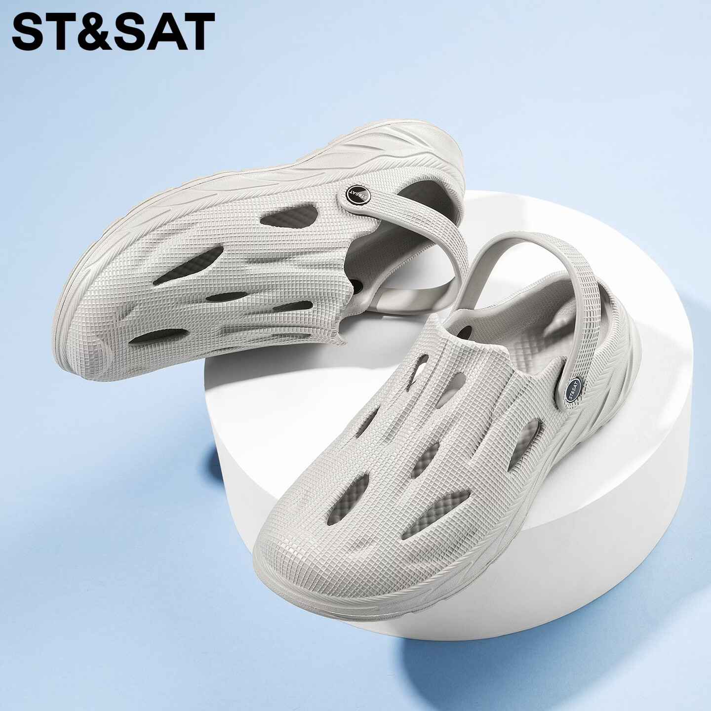 星期六（St&Sat）洞洞鞋男士夏季新款户外两穿凉鞋男休闲涉水凉拖鞋男防滑沙滩鞋男 灰色 38-39 标准运动鞋尺码